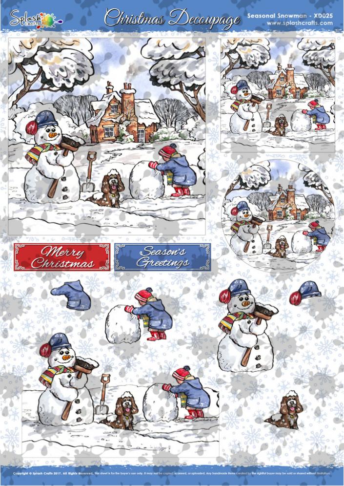 A4 Christmas Decoupage - Seasonal Snowman